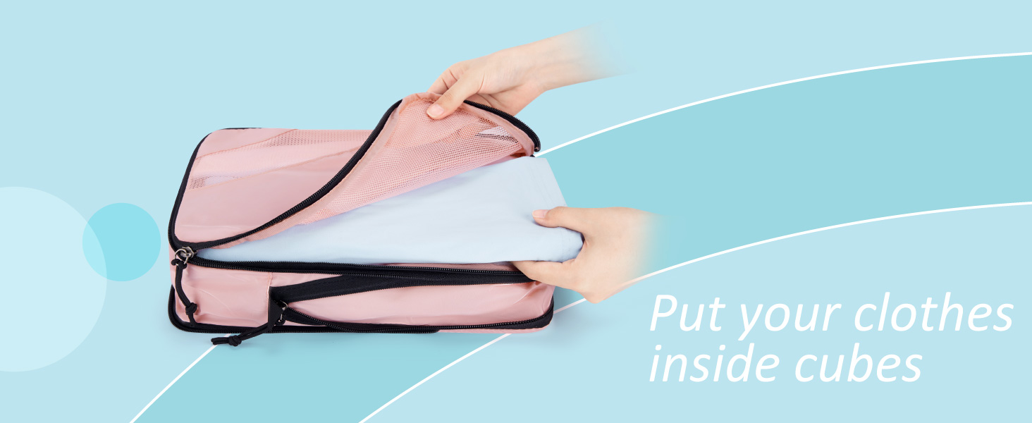 Набір компресійних органайзерів для подорожей BAGSMART, 6 шт, органайзери для одягу в валізу та ручну поклажу, рожевий