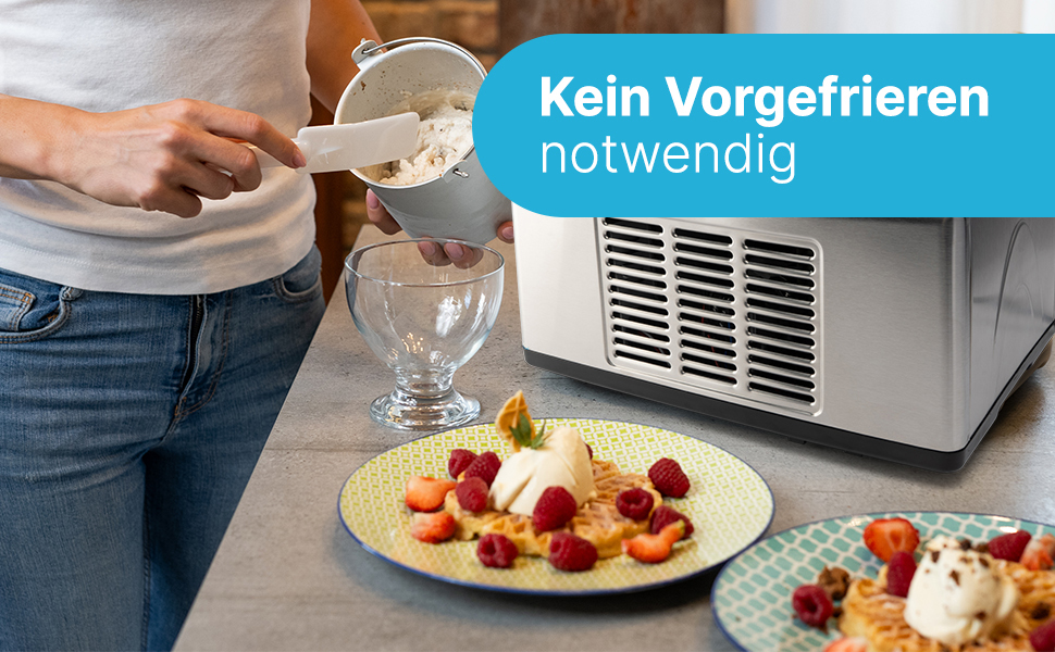 Машина для приготування морозива та йогурту ProfiCook® ICM 1091 N з нержавіючої сталі | Морозиво за 20 хвилин | Об'єм до 1500 мл | З компресором | Для морозива та замороженого йогурту | В комплекті рецепти, шпатель для морозива та мірний стакан | Нова модель