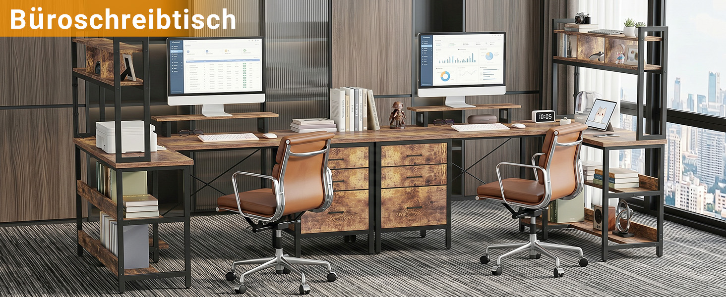 Кутовий L-подібний письмовий стіл Homieasy 150 см з LED-підсвіткою, шухлядою та розетками (USB, Type-C), підставкою для монітора та полицею A4, рустикальний коричневий, МДФ