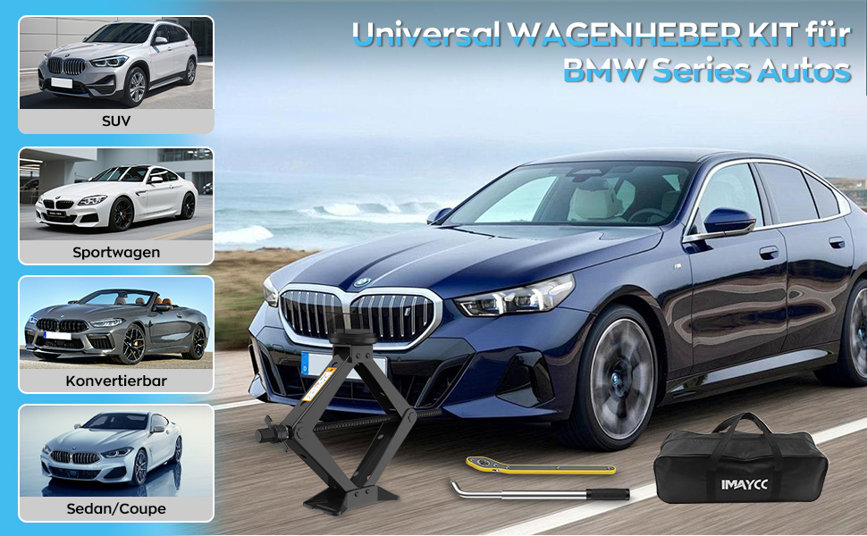 Універсальний гвинтовий домкрат-ромб IMAYCC 2.5т для BMW (Серії 1, 3, 5, 6, 7, Z, X) з гумовими накладками та торцевим ключем, чорний