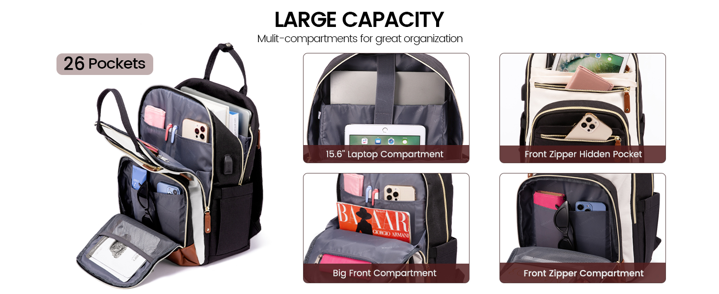 Рюкзак LOVEVOOK для дівчат та хлопців, 15.6 дюймів, водонепроникний, з відділенням для ноутбука, для школи, подорожей, роботи, легкий, чорний, бежевий, коричневий, шкіряний (PU)