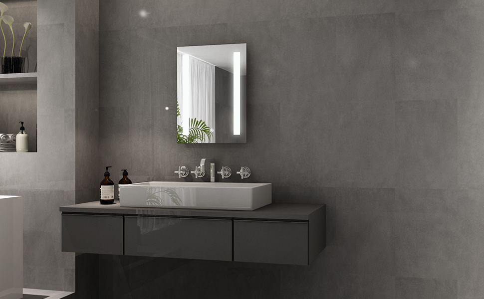 Елегантне дзеркало для ванної кімнати з LED-підсвічуванням 45x60 см, холодне біле світло, IP44, енергозбереження, для ванної кімнати, настінне