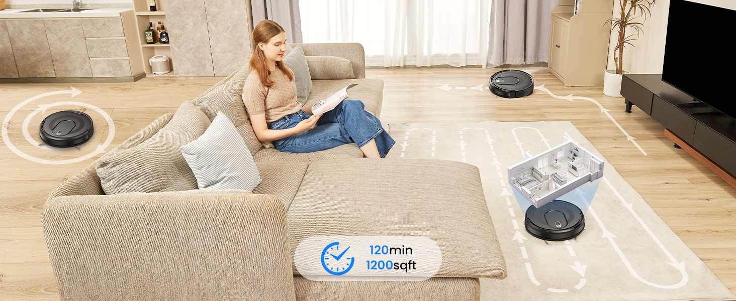 Робот-пилосос Vexilar W7 3-в-1 з функцією миття, антизаплутувальна насадка, потужність 4000Pa, час роботи до 120 хв, керування через додаток/пульт, ідеальний для шерсті тварин, килимів та твердих підлог