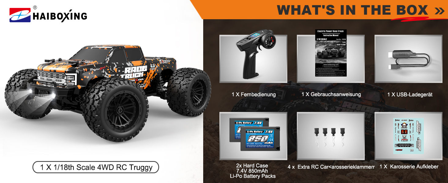 Радіокерований позашляховик Haiboxing 1/18 4WD 36 км/год - RC Monster Truck для дітей та дорослих 18859E