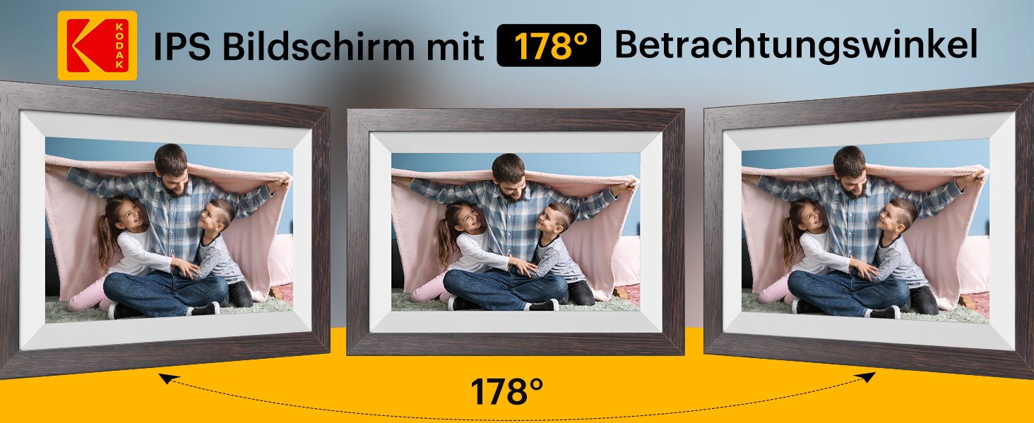 Цифровий фоторамка KODAK WiFi з сенсорним екраном IPS HD 10.1 дюйма, 32GB, автоматичне обертання, Wi-Fi, для стін, ділитися фотографіями звідусіль, темно-коричневий (білий каркас)