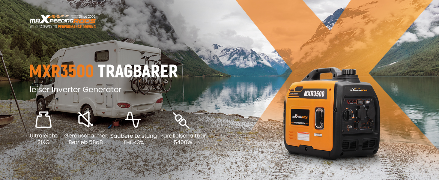 Інверторний генератор maXpeedingrods 3300W: тихий, портативний, для кемпінгу та подорожей, з USB та 230V, 4-тактний, бензиновий