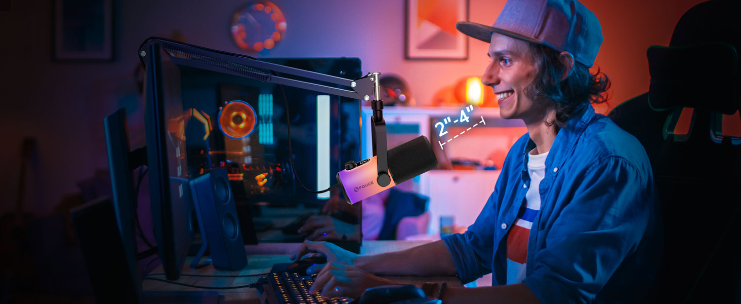 Ігровий мікрофон FDUCE з USB/XLR підключенням для стрімінгу, запису подкастів та ігор. RGB-підсвічування, регулювання чутливості, навушник, кріплення-павук (D20+)