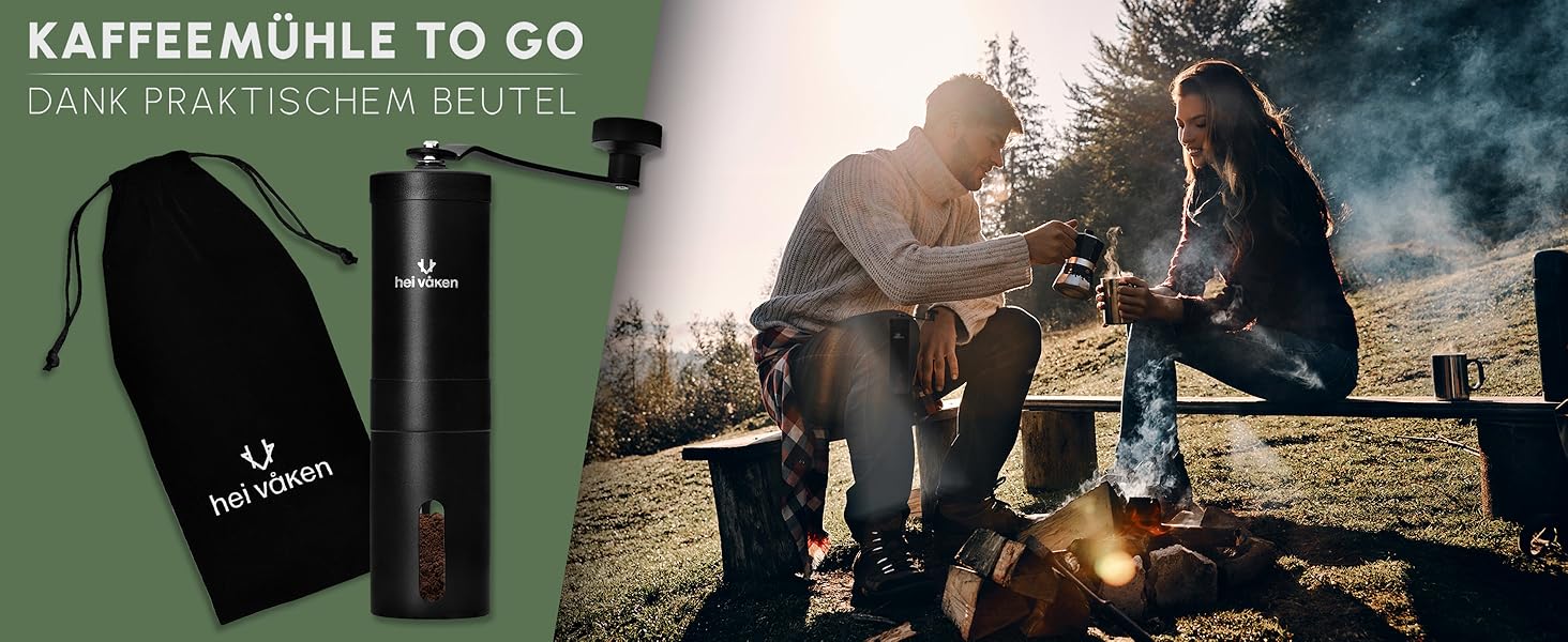 Ручна кавомолка з конічним жорнами - регульований ступінь помелу - кавомолка з нержавіючої сталі для дому та в дорогу