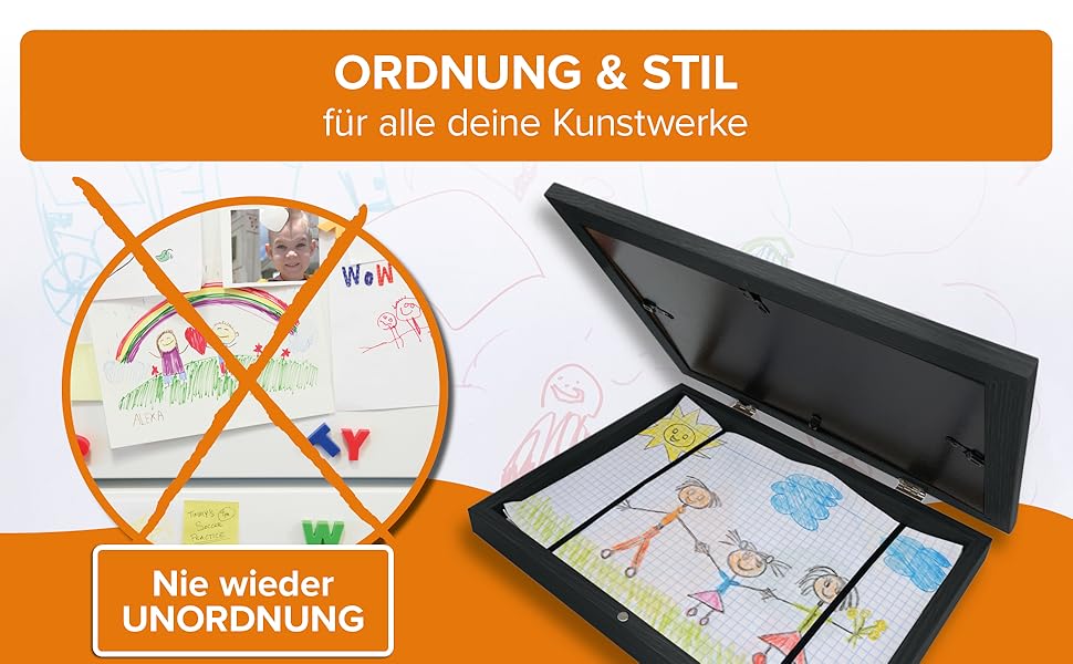 BALA® Преміум рамки для фотографій - 2 шт. A4, для дитячих малюнків та творчих робіт, з фронтальною відкриваністю та кріпленням для підвішування або встановлення, вміщують 120+ зображень (Чорний)