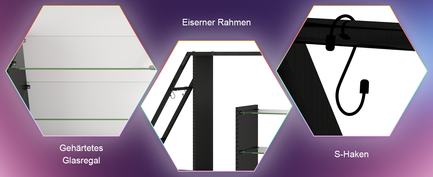 Підвісні полиці YU YUSING з RGB підсвічуванням 7 кольорів, геймерські полиці з 8 гачками, стелажі для демонстрації, настінні вітрини з 2 скляними полицями, підвісні шафи для спальні, кухні, бару, ігрової кімнати, декор, гексагон, карбонове покриття