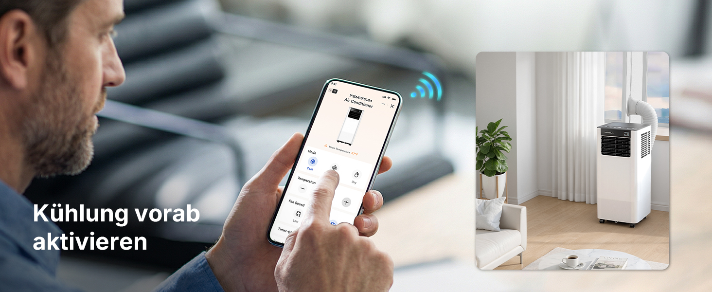 Мобільний кондиціонер 9000 BTU 2.6 кВт з шлангом + APP-керування | 3-в-1 для кімнат до 25 м²
