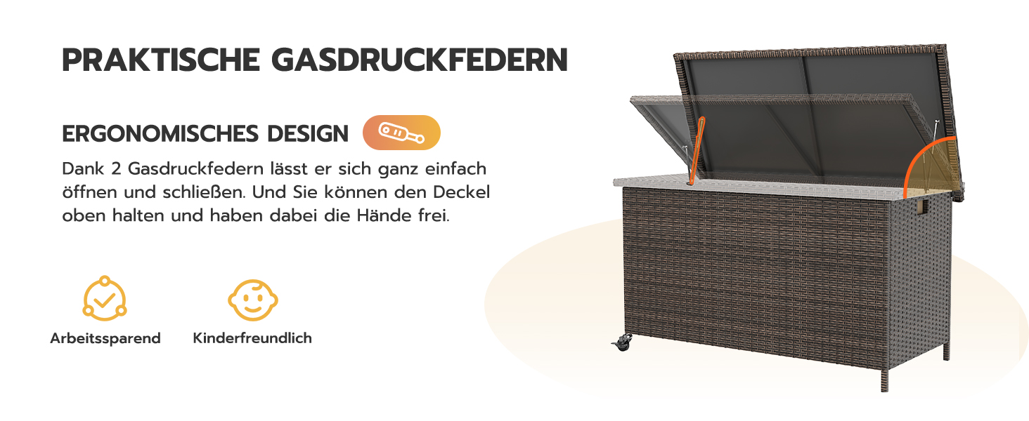 Водонепроникний ящик для зберігання Gartenbox з коліщатками 310л, коричневий 138x61 см для саду та балкону