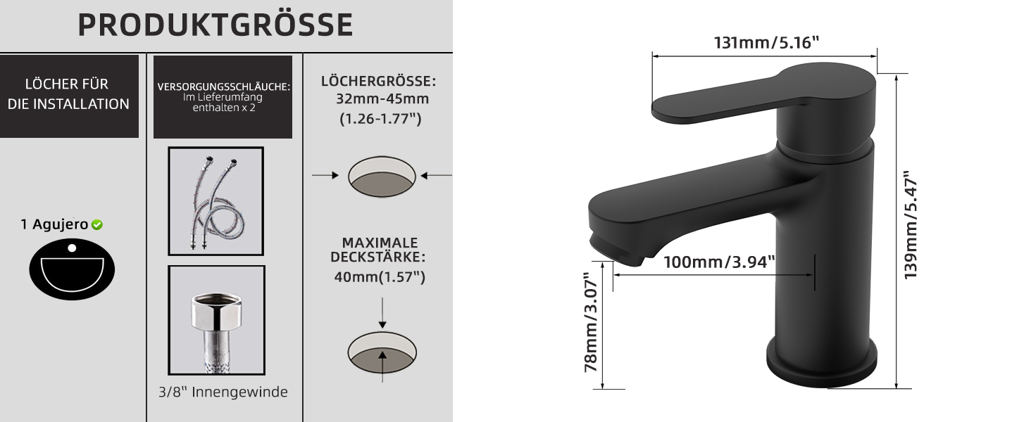 Змішувач для ванної кімнати BELZ, одноручний, для умивальника, хром (Black), водозберігаючий, енергозберігаючий, висота виливу 78 мм