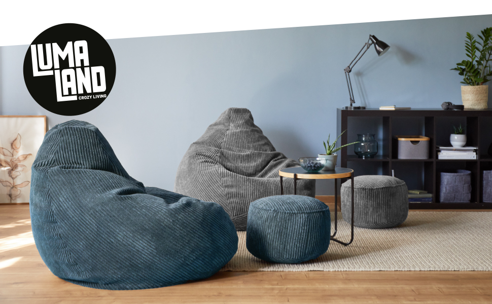 Lumaland Gaming Sitzsack XXL Cord: Крісло-мішок для геймерів, темно-синій, 135x100 см. Комфортний Bean Bag для підлітків та дорослих
