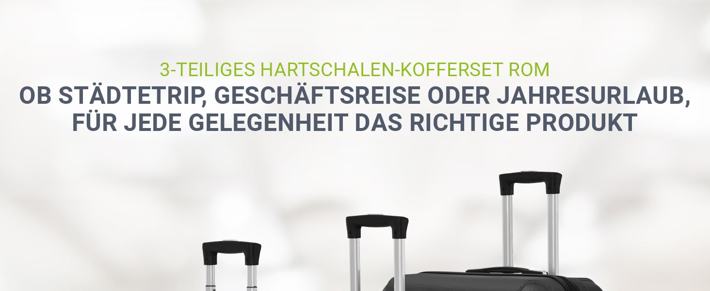 Набір валіз Juskys Hartschale 3 шт. з кодовим замком, тихі колеса 360°, телескопічна ручка, легкі - чорний колір
