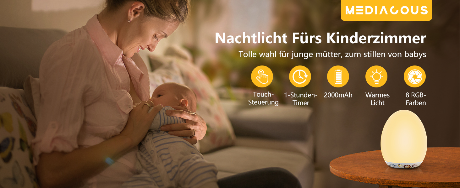 Нічник-ліхтарик MediAcous для дітей та малюків з 8 кольорами, регулюванням яскравості, таймером 1 година та сенсорним керуванням. Декоративний нічник з мисливцями для дитячої кімнати (білий)