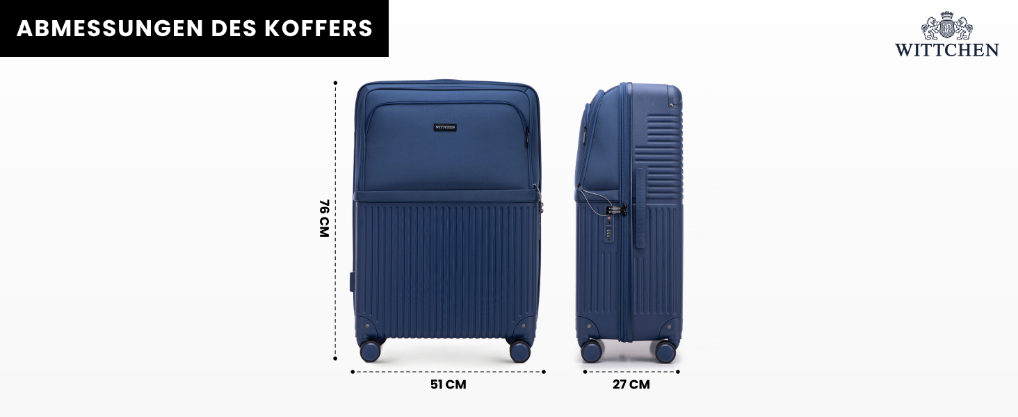Набір валізWITTCHEN AXIS 3 шт. | Ручна та велика валіза | Гібрид ABS Nylon з TSA замком, телескопічною ручкою та 360° колесами | (Темно-синій, 55 x 37 x 21,5 см)