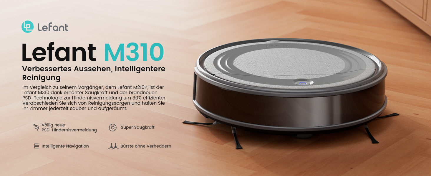 Робот-пилосос LEFANT M310G: 2200Pa, керування через додаток, тиха робота, сумісний з Alexa, для тварин та твердих поверхонь