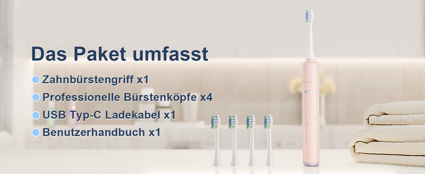Електрична зубна щітка Betterchoi з магнітною левітацією, 41 000 VPM, 4 насадки, IPX7, 180 днів роботи від акумулятора, 5 режимів, таймер, рожева