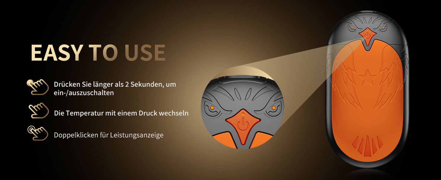 Електричні грілки для рук 2 шт. - USB перезаряджувані, 3 режими нагріву, 24 години тепла, для активного відпочинку взимку (Помаранчевий)