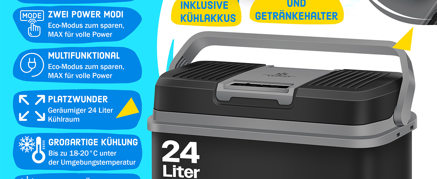 Автомобільний термобокс KESSER 24л: Охолоджує та нагріває (12/230V) для авто, човна, кемпінгу. Міні-холодильник з режимами ECO/MAX, чорний
