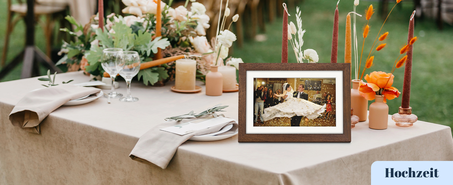 Цифровий фоторамка Frameo 10.1 дюйма з Wi-Fi, горіхове дерево, 32GB, IPS Touchscreen, Wi-Fi, фото/відео через додаток Frameo, подарунок для чоловіків та жінок