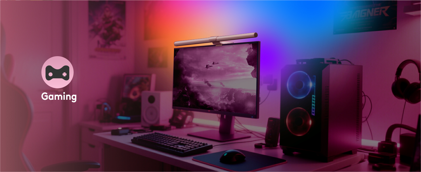 RGB-лампа для монітора Quntis 51 см з підсвічуванням, пультом керування, 15 режимів, для геймінгу, USB, для ПК, офісу