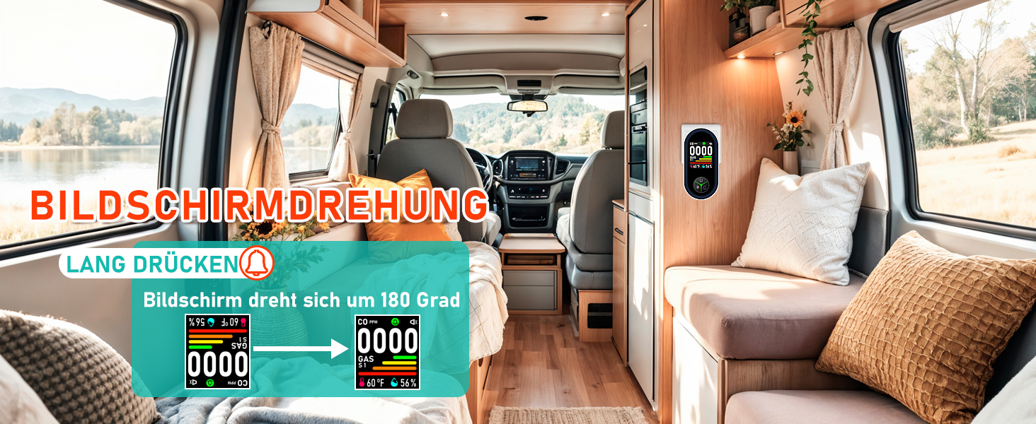 Детектор CO з HD-дисплеєм, візуальним та звуковим сигналом, 3-в-1 (CO, температура, вологість) для кемпінгу та подорожей на автодомі