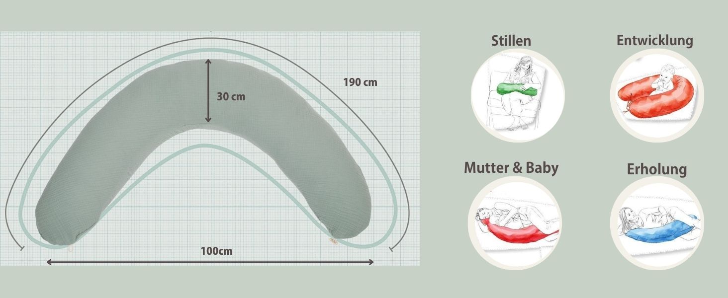 Подушка для годування Sei Design Муслін XXL з мікрогранулами органічна наволочка для годування ергономічна подушка для вагітних Подушка для сну Дитяче гніздечко для новонародженого Зроблено в Німеччині поліестеровий муслін сіро-коричневий