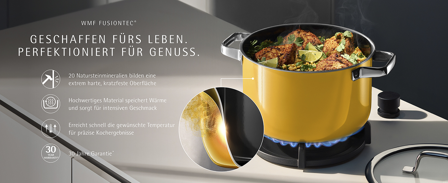 Набір каструль WMF Fusiontec Mineral Pro, 4 шт., індукційні, нержавіюча сталь, Mango Yellow, Made in Germany