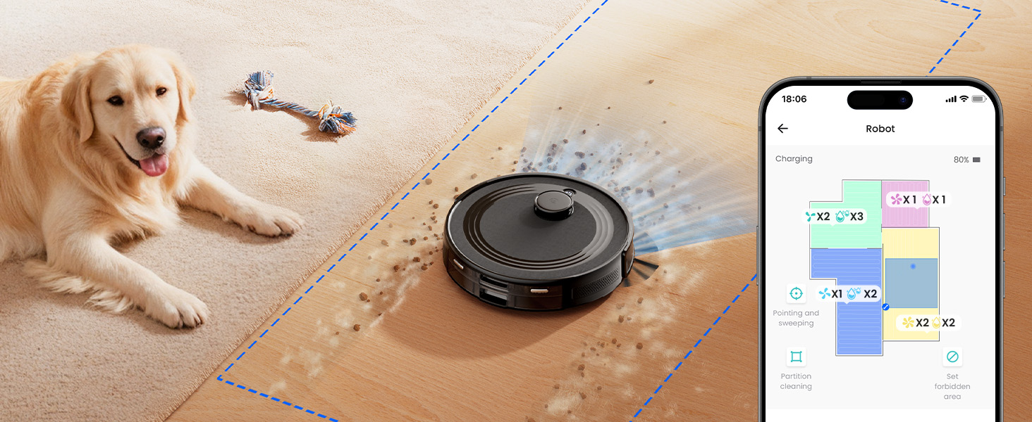 Робот-пилосос LEFANT M2 Pro з вологою тканиною, 5000Pa, лазерна навігація, LiDAR dToF, 150 хв, розпізнавання килимів, керування через додаток/голос, для видалення шерсті тварин, чорний