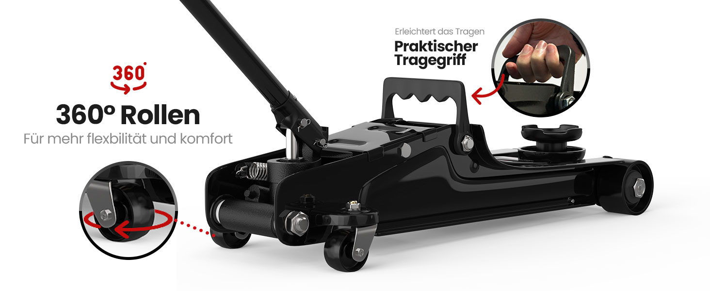 Гідравлічний домкрат Wagenheber 2.5T низькопрофільний з кейсом, 3 гумові накладки та адаптер для легкових авто та авто з заниженою підвіскою до 2500 кг, чорний