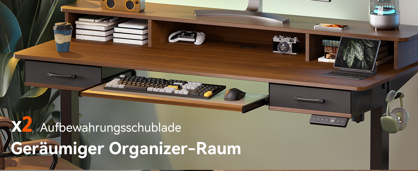 Регульований за висотою стіл WALKINGDESK для офісу, 160x60 см. Електричний, з полицею для клавіатури, 2 шухляди, білий.