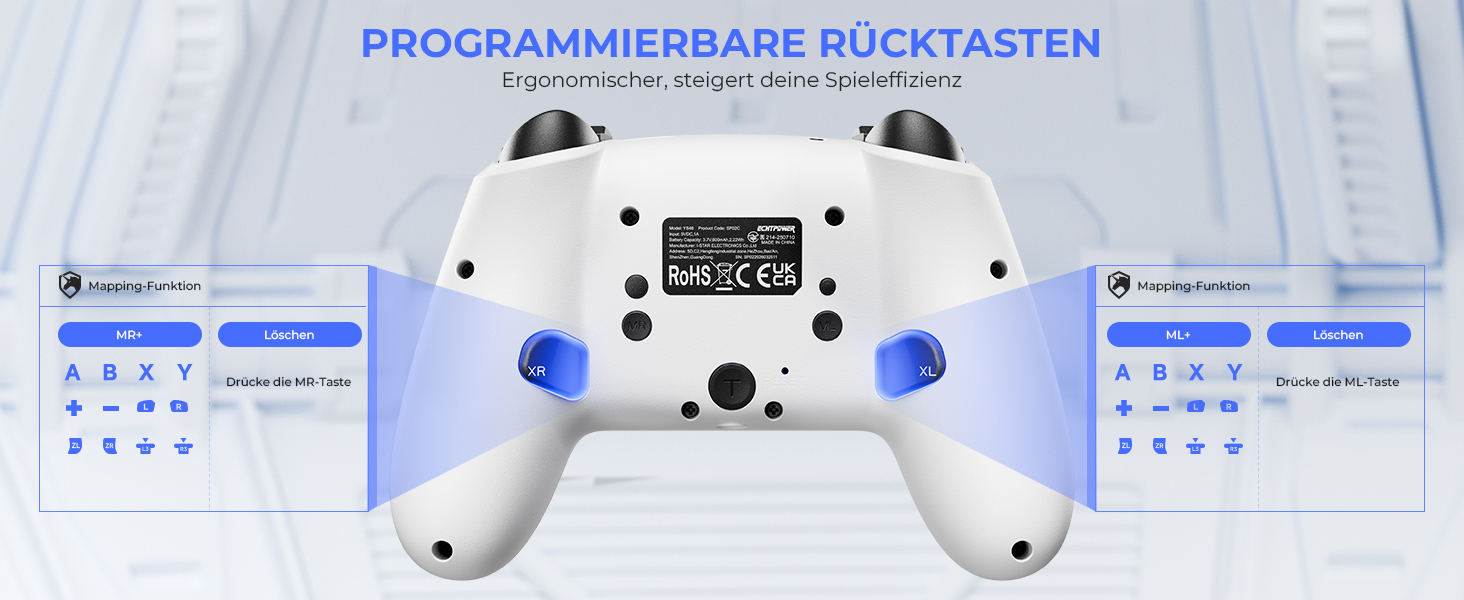 Бездротовий ігровий контролер ECHTPower для PC, Switch, Steam Deck, Android, iOS — RGB підсвічування, Hall-джойстики, вібрація, Turbo, акумулятор 800mAh (Білий)