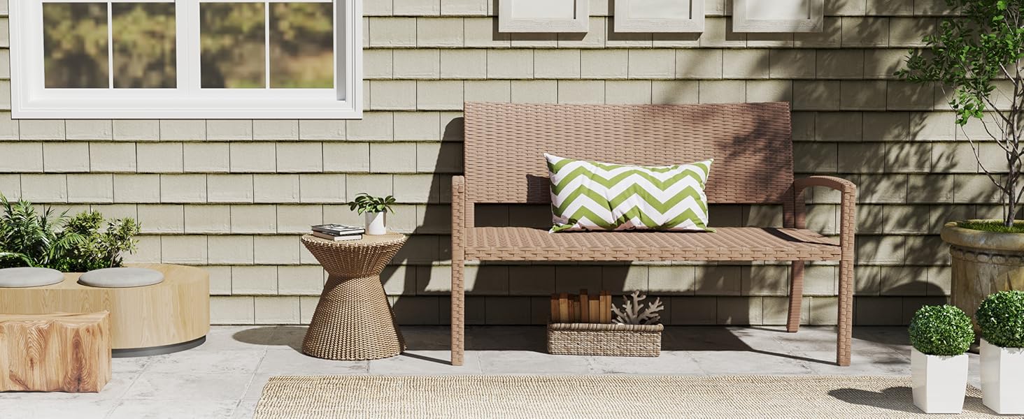 Садова лавка з поліротангу UDPATIO для тераси, балкону та саду, бежева (123x63x86 см, витримує до 320 кг)