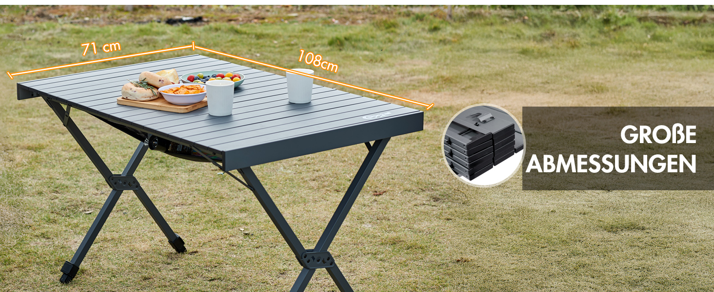 Складаний кемпінговий стіл PORTAL з регулюванням висоти, алюмінієвий, 108 x 71 см, легкий стіл для пікніка, саду та подорожей, чорний