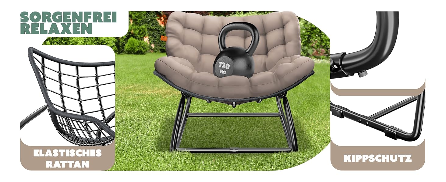 Крісло-гойдалка KESSER XXL для вулиці та дому, зелений, до 150 кг, з подушкою, ергономічне, для саду та балкону