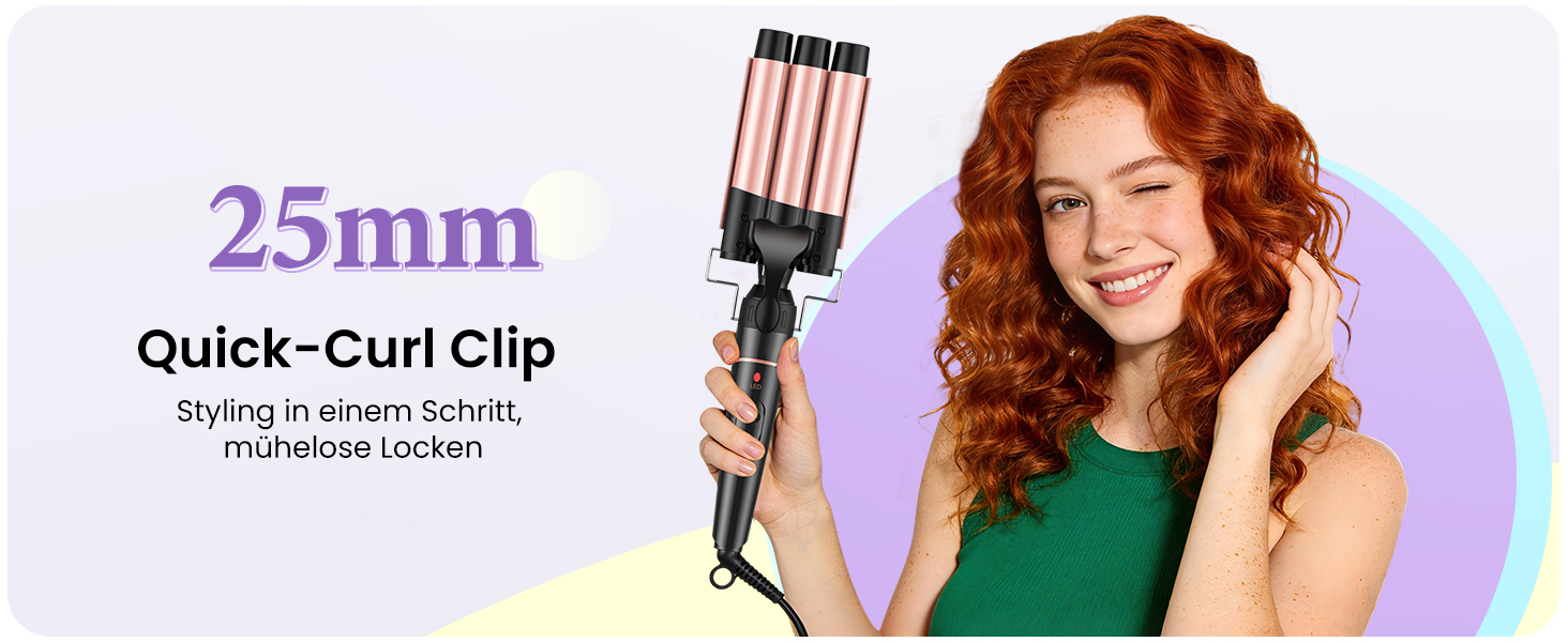 BESTOPE PRO Набір для завивки волосся 5-в-1 – 3 керамічні насадки для великих локонів та хвиль – швидкий нагрів, 2 температурні режими, локонові щипці з рукавичкою та 2 зажимами, антифrizz, подвійне напруження, рожеве золото