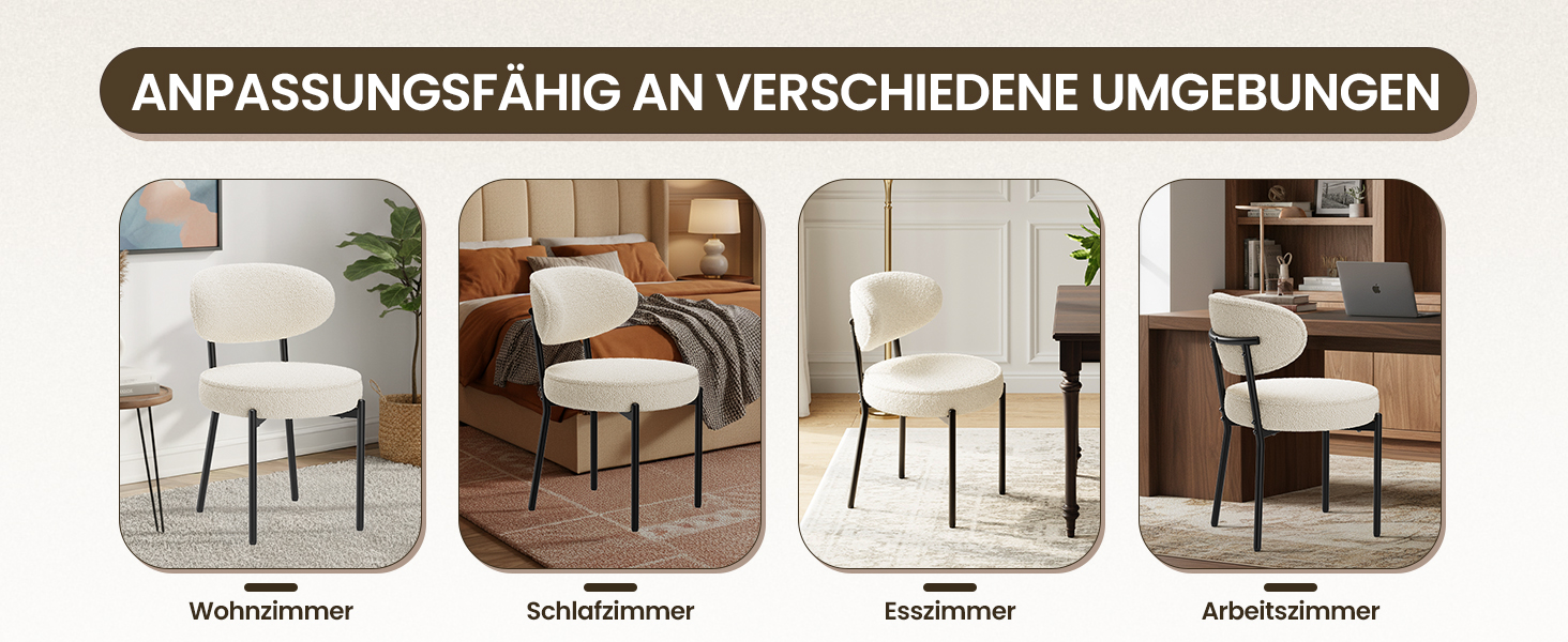 COLAMY Комплект обідніх стільців 4 шт. з м'яким сидінням 10 см – Сучасні м'які стільці з плюшевої тканини Teddy, з міцним металевим каркасом – Для кухні та вітальні, Білий. Комплект 4 шт.