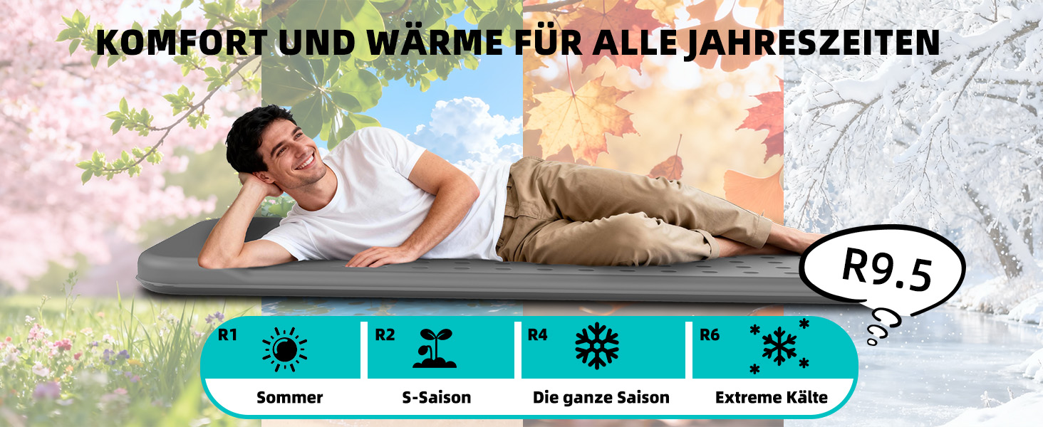 Самонадувний кемпінговий матрац KASIMO з ефектом пам'яті (Memory Foam), R-Value 9.5, потовщена туристична підстилка з подушкою для намету, авто та подорожей, сірий, одномісний