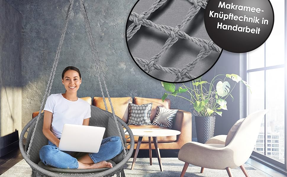 Крісло-гойдалка KESSER® з подушкою - крісло-гойдалка для дорослих та дітей, до 150 кг, для дому та саду, сіре