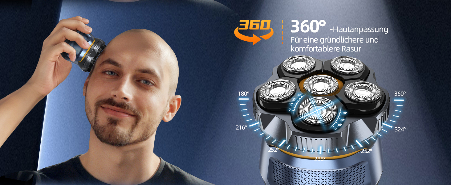 Електрична бритва для гоління голови Glatzen 6D, чоловіча, 2 режими, магнітна, водонепроникна IPX7, Type-C, для сухого та вологого гоління 0.0 мм