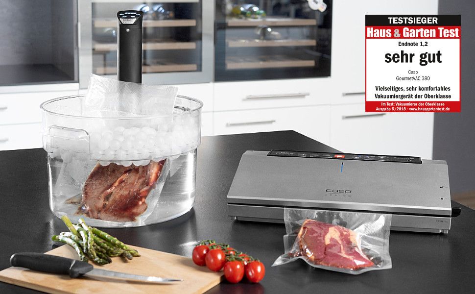 Вакууматор Caso GourmetVac 380 Single: професійний вакуумний пакувальник з подвійним швом, насосом 20 л/хв, регулюванням потужності + 10 пакетів