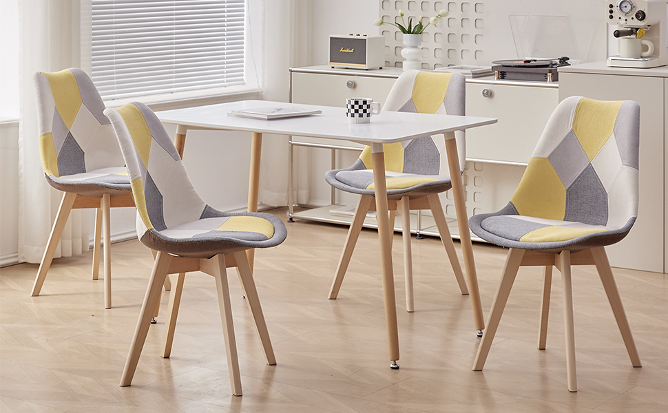 Стільці для їдальні в скандинавському стилі, ретро-дизайн, з м'яким сидінням, для кухні та офісу, з масивними буковими ніжками (набір 4 шт., сірий)