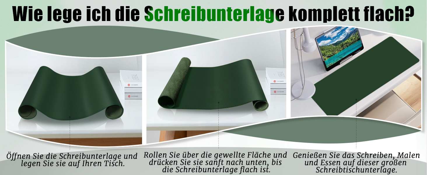 Велика двостороння шкіряна підкладка на стіл 120x60 см — водонепроникний захисний килимок для письма та малювання з замшею, темно-зелений