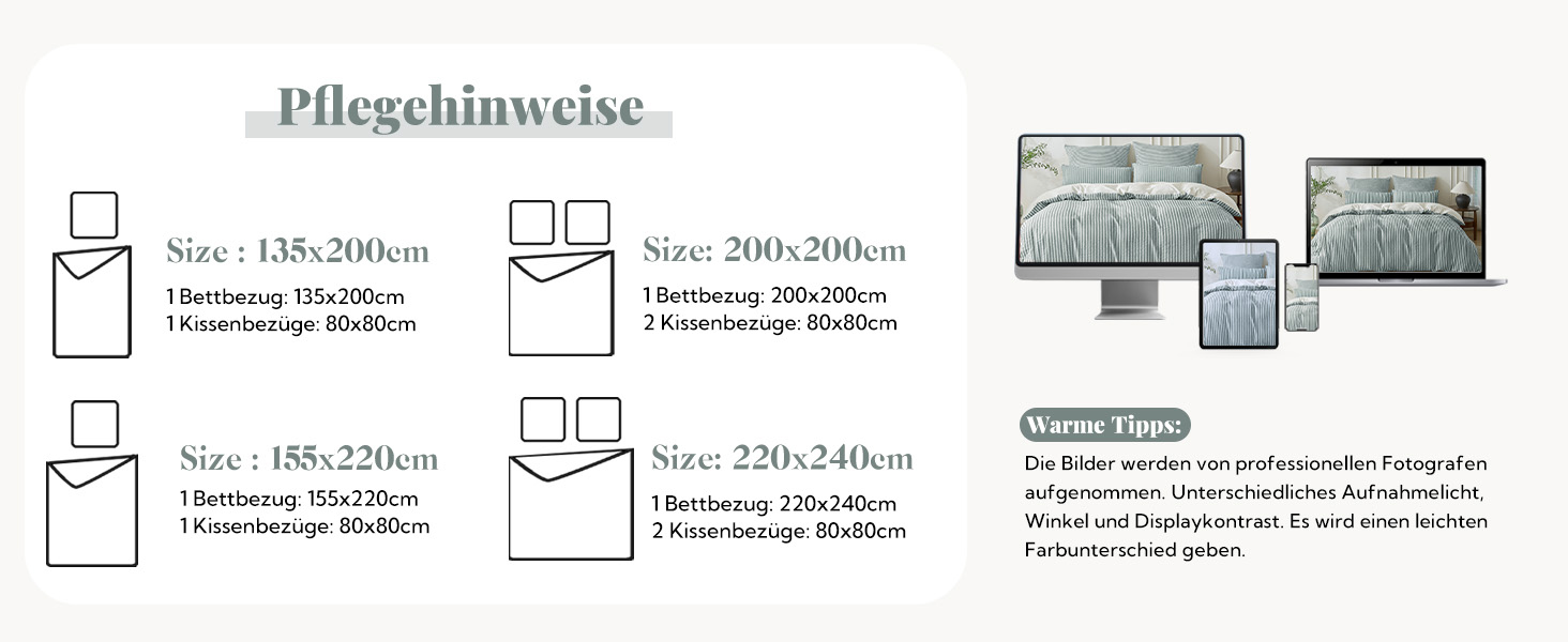 Набір постільної білизни SOULFUL 200x200, бавовна, смугастий дизайн, джакард, екологічна бавовна, бохо стиль, преміум якість, сертифікат Öko-Tex 100, колір деним (темно-зелений & білий), 4-елементний комплект (2x 135*200 см | 2x 80*80 см)