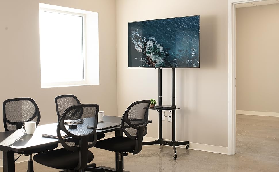Телевізійна вітрина VIVO Mobiler TV-Wagen для екранів 32-83 дюймів (LCD, LED, OLED, 4K, Flat, Curved) з роликовим стійкою та відсіком для ноутбука/DVD, білий STAND-TV03W