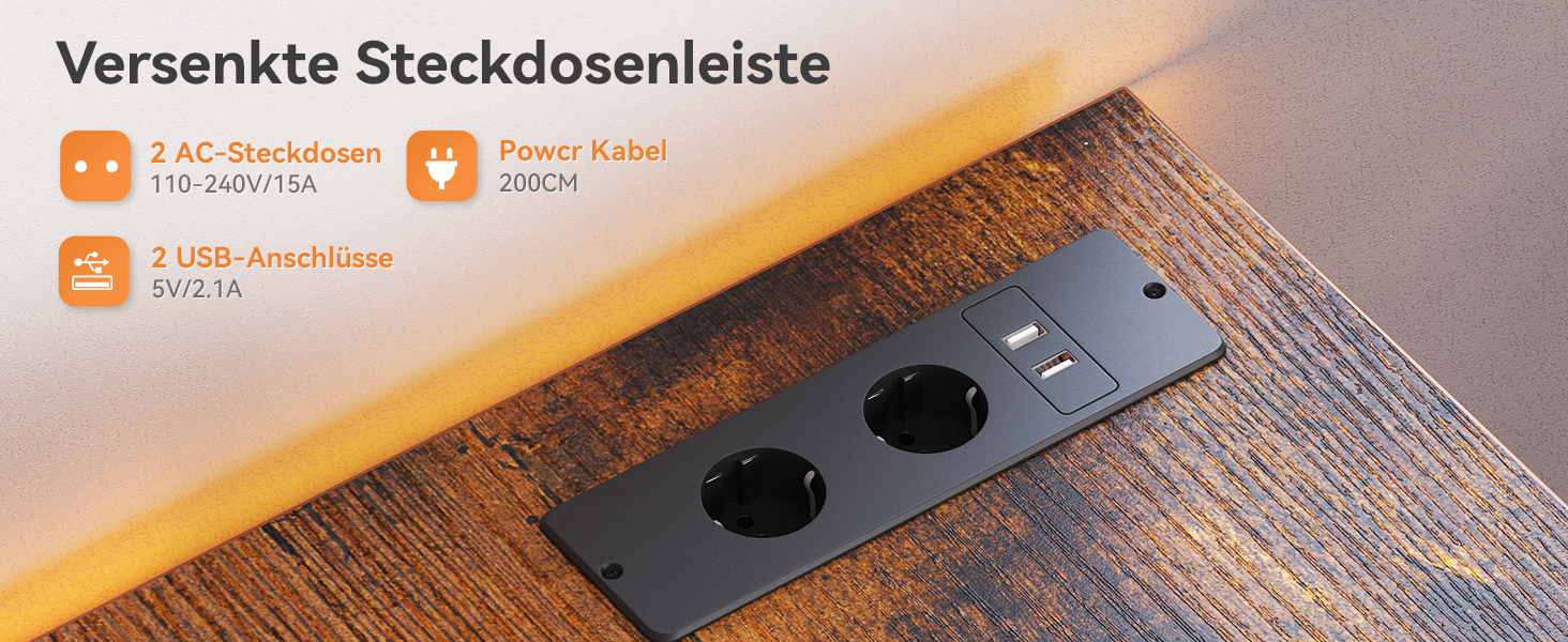 Комп'ютерний стіл Coleshome з ящиками з тканини, 130x48 см, з 2 розетками та 2 USB-портами, з полицею, для офісу/вітальні, коричневий, 130x48x75.7 см