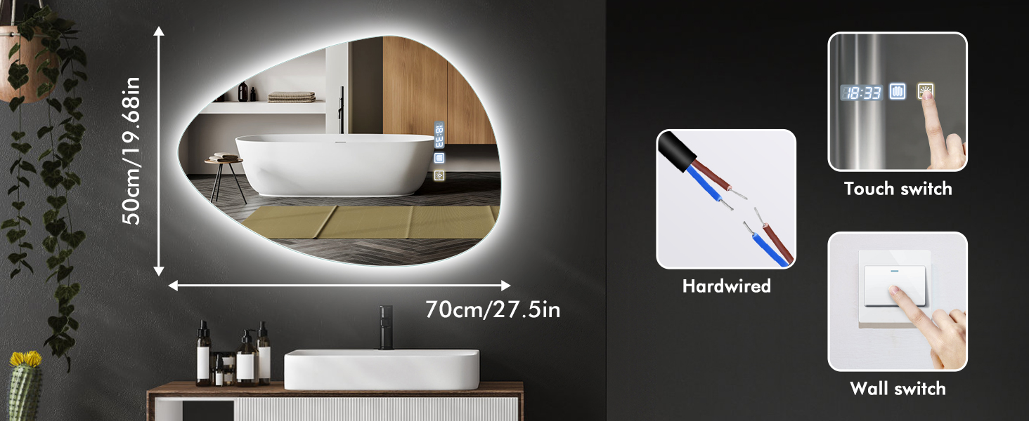 Дзеркало для ванної кімнати Sararoom з підсвічуванням, кругле LED дзеркало 600 мм, дзеркало для ванної кімнати з підсвічуванням, 3 кольори світла, регулювання яскравості, загартоване скло, функція пам'яті, антизапітніння (крапеподібне - 50 x 70 см)