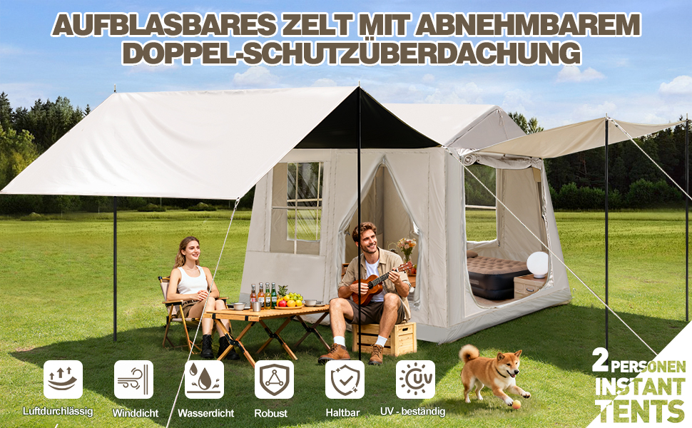 Надувний кемпінговий намет з димоходом та вікном, для 2-10 осіб з насосом, Oxford тканина, швидкозбірний, універсальний для будь-якої пори року